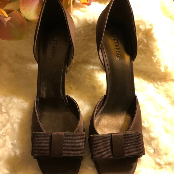 Chocolate Brown Satin Peep Toe (Size 8.5) - Picture 2 of 13
